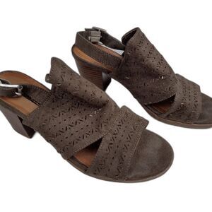 Seychelles Womens Olive Green Bora Suede Chunky Block Sandal Heel Size 7 Neutral